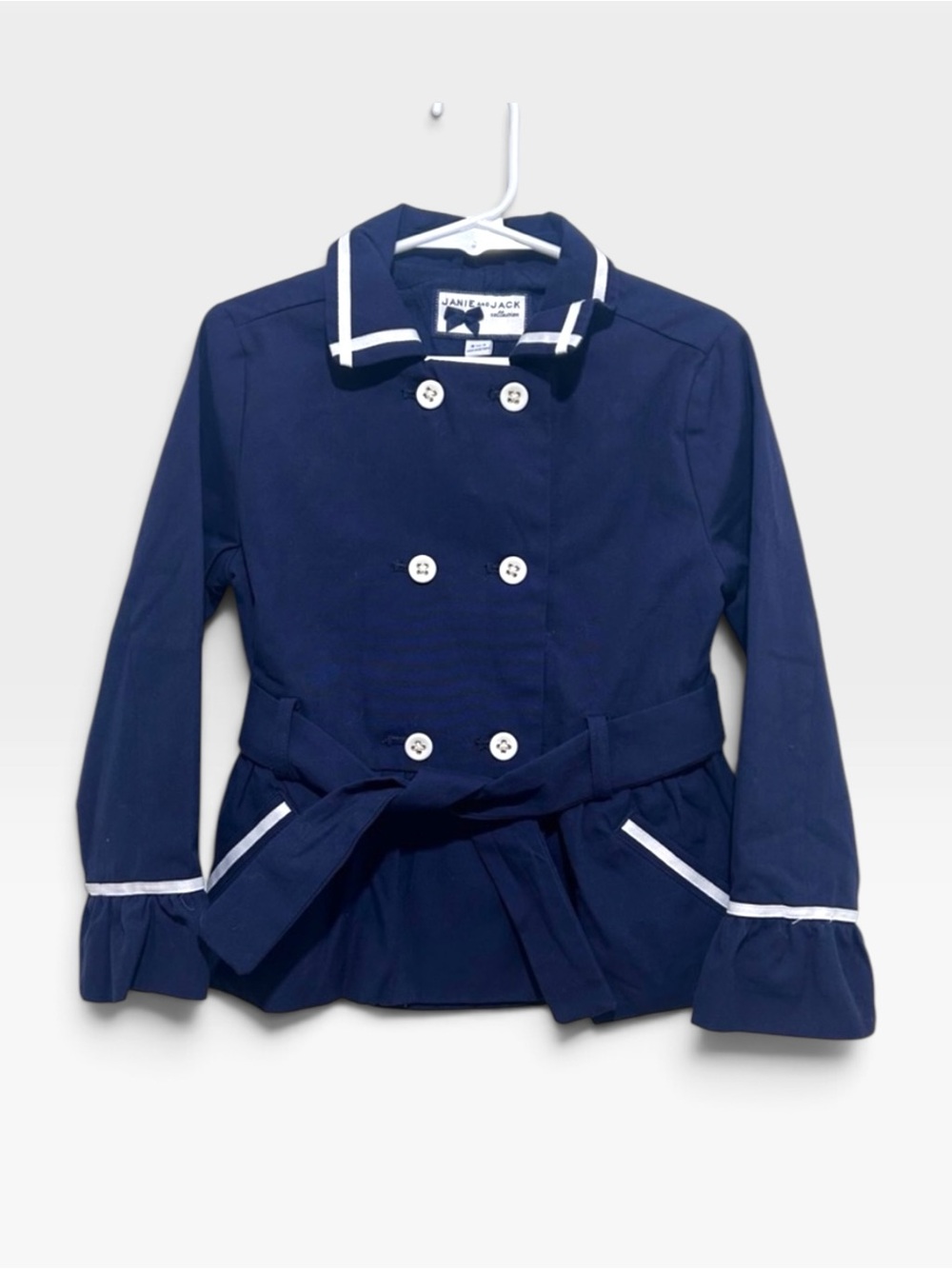Janie and Jack Navy Pea Coat with White Accents